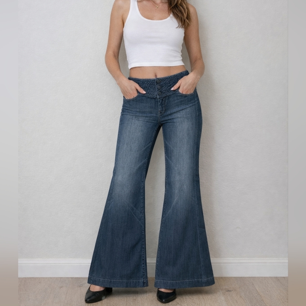 7 For All Mankind Jeans 26 Ginger Flare Wide Leg Trouser Palazzo Pants Vintage